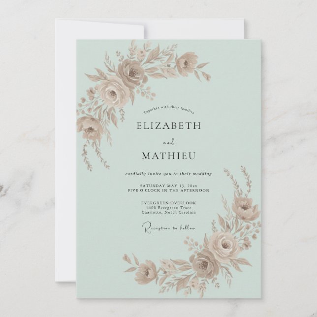 Convites Casamento Rosa Champanhe Menta (Frente)