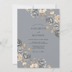 Convites Casamento Rosa Cinza Aço