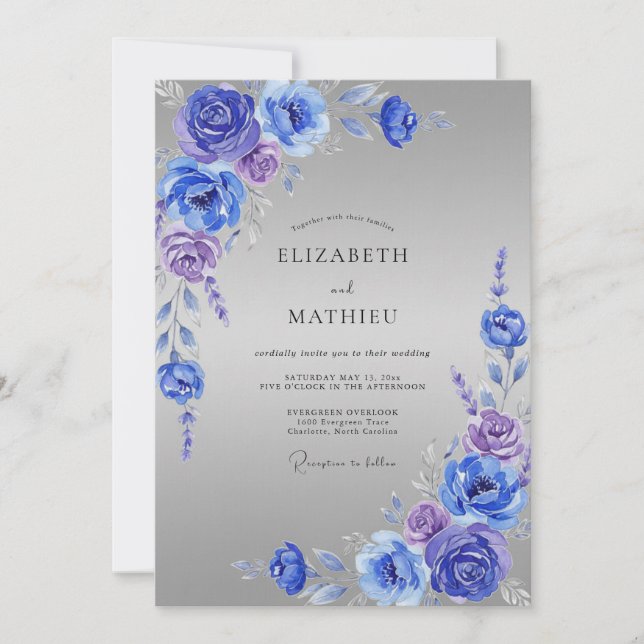 Convites Casamento Rosa Cobalto Periwinkle (Frente)