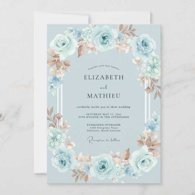 Convites Casamento Rosa Cobre Aqua (Frente)