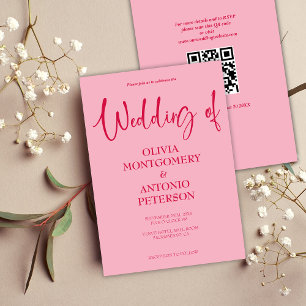Convites Casamento Rosa Código QR Simples Minimalista Moder