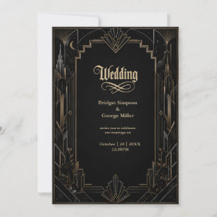 Convites Casamento Rosa com Paisagem Art Déco Gótica
