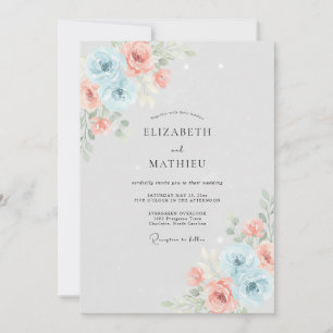 Convites Casamento Rosa Coral Azul Pó