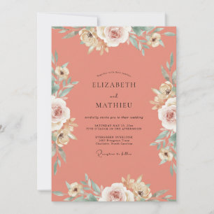 Convites Casamento Rosa Coral Creme