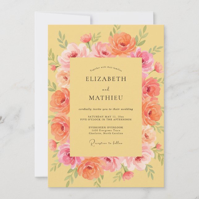 Convites Casamento Rosa Coral Dourado (Frente)