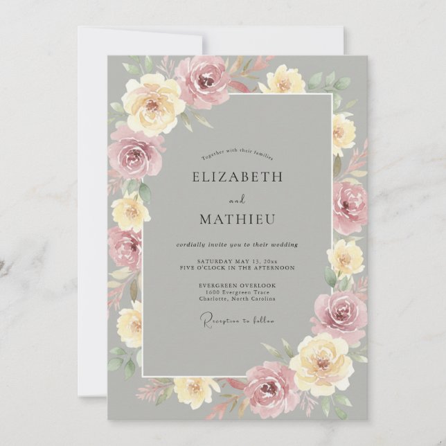 Convites Casamento Rosa Creme Malva (Frente)