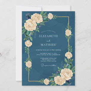 Convites Casamento Rosa Creme Mar Profundo