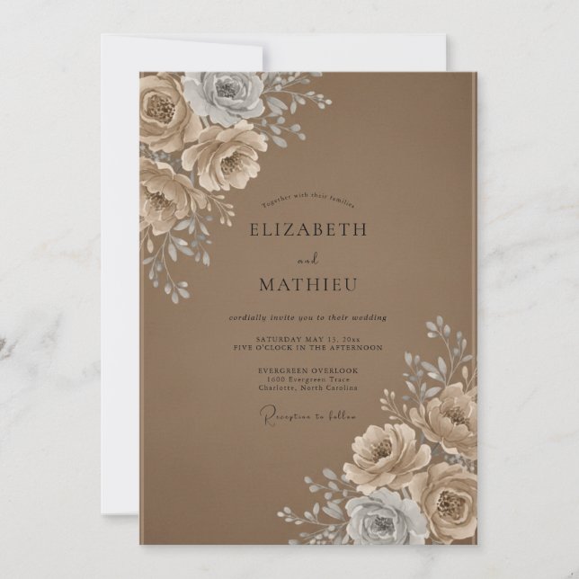 Convites Casamento Rosa Creme Mocha (Frente)