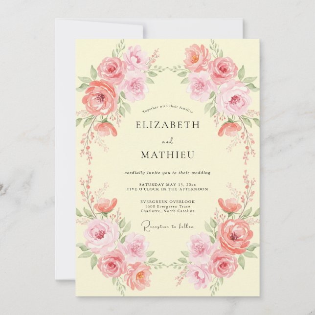 Convites Casamento Rosa Creme Peônia (Frente)