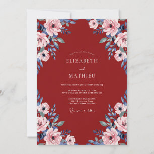 Convites Casamento Rosa de Ardósia Carmesim