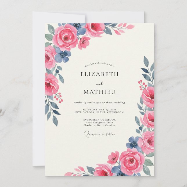Convites Casamento Rosa de Ardósia de Frutas (Frente)