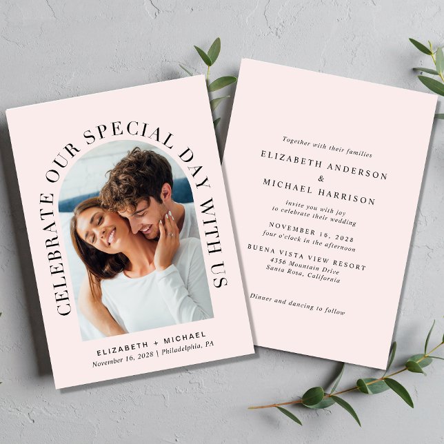 Convites Casamento Rosa De Foto De Arch Elegante (Criador carregado)