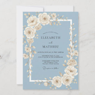 Convites Casamento Rosa de Marfim Azul Aço