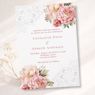 Convites Casamento rosa de ouro floral branco