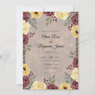 Convites Casamento Rosa Dourada Borgonha