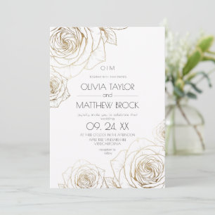 Convites Casamento Rosa Dourada Flores Elegantes