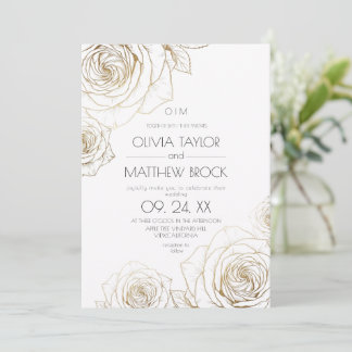 Convites Casamento Rosa Dourada Flores Elegantes