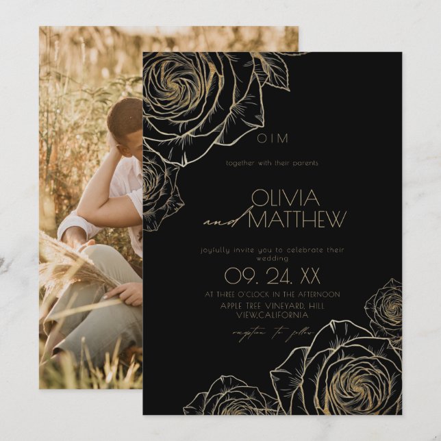 Convites Casamento Rosa Dourada Minimalista Moderno Mal-hum (Frente/Verso)
