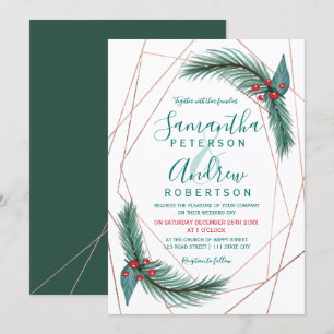 Convites Casamento rosa dourado de pinheiro de Natal