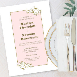 Convites Casamento rosa Dourado moderno