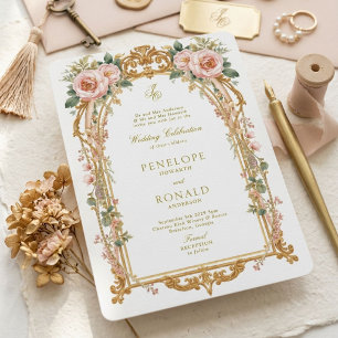 Convites Casamento Rosa Dourado Romântico