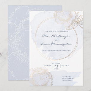 Convites Casamento Rosa Dusty Blue Watercolor