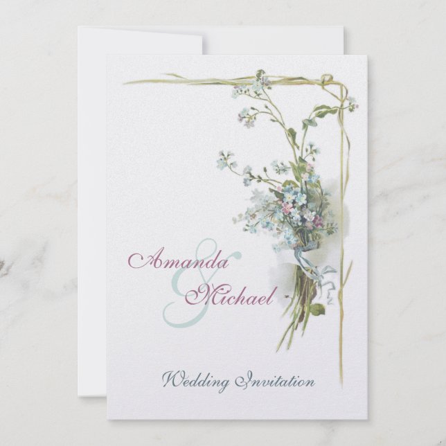 Convites Casamento rosa e azul esqueça-me-nots (Frente)