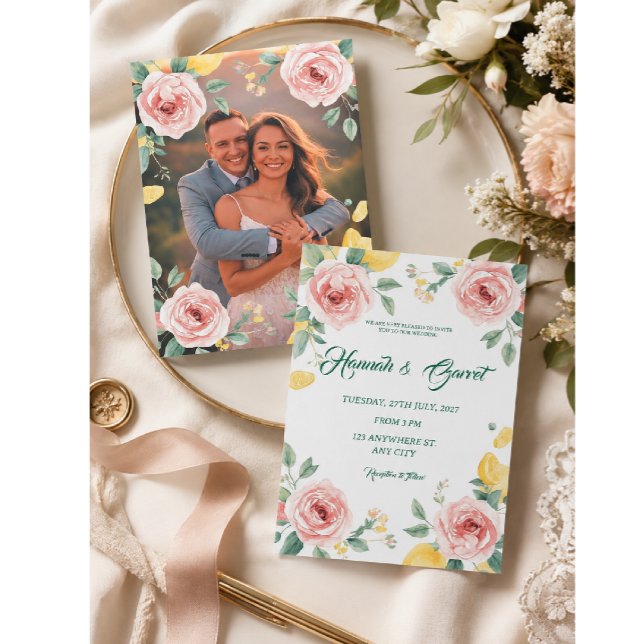 Convites Casamento Rosa e Limão com Toque Mediterrâneo (Criador carregado)