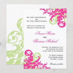 Convites Casamento rosa e verde