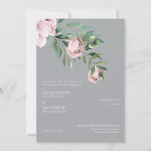 Convites Casamento Rosa Elegante e Cinza Sem Pais
