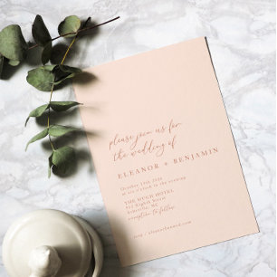 Convites Casamento Rosa Elegante Minimalista Peachy Blush C