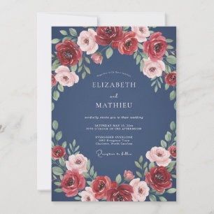 Convites Casamento Rosa Empoeirado Aço Carmesim
