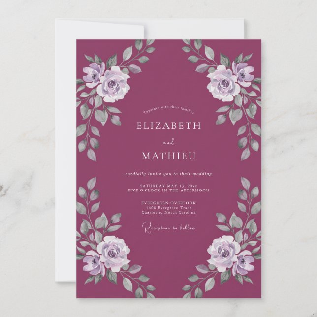 Convites Casamento Rosa Empoeirado Magenta (Frente)