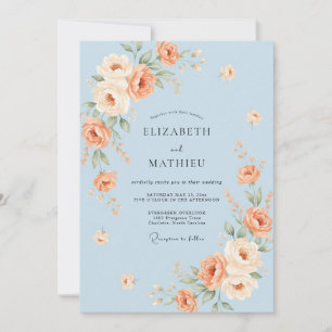 Convites Casamento Rosa Encantador Azul Pálido