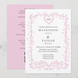 Convites Casamento Rosa Escuro Elegante Moldura Francesa Co
