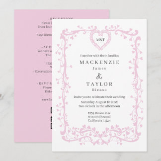 Convites Casamento Rosa Escuro Elegante Moldura Francesa Co