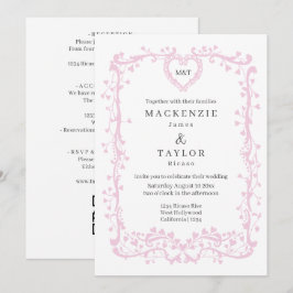 Convites Casamento Rosa Escuro Elegante Moldura Francesa Co