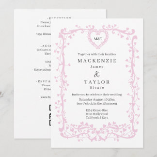 Convites Casamento Rosa Escuro Elegante Moldura Francesa Co