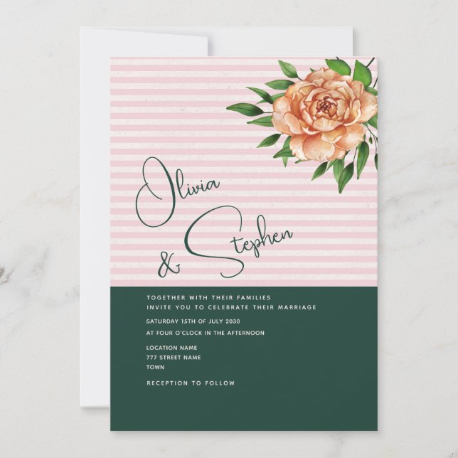 Convites Casamento Rosa Esmeralda Flor de Pêssego (Frente)