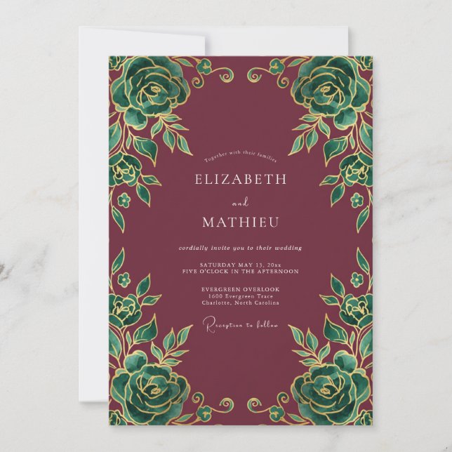 Convites Casamento Rosa Esmeralda Marrom (Frente)