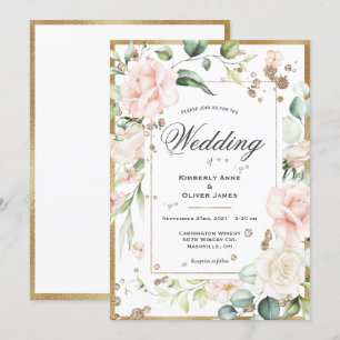 Convites Casamento Rosa Eucalyptus Aquarela Floral Elegante