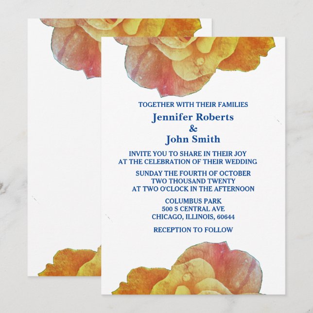 Convites Casamento Rosa Floral Branco Azul Amarelo (Frente/Verso)