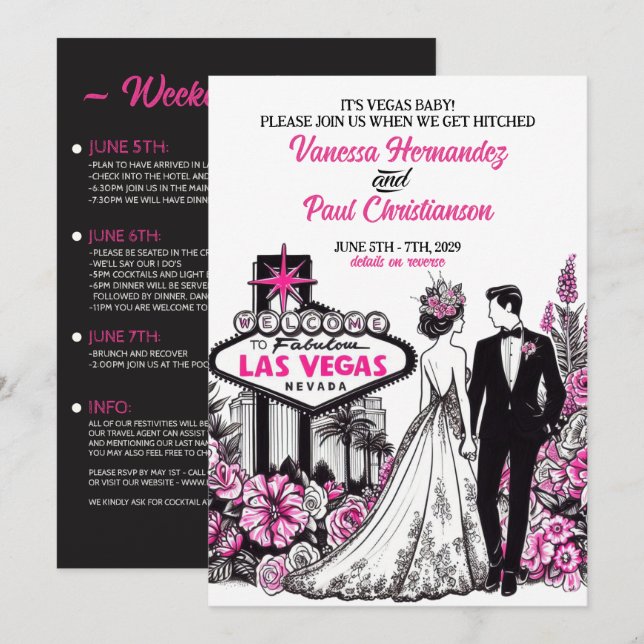Convites Casamento Rosa Floral Las Vegas (Frente/Verso)