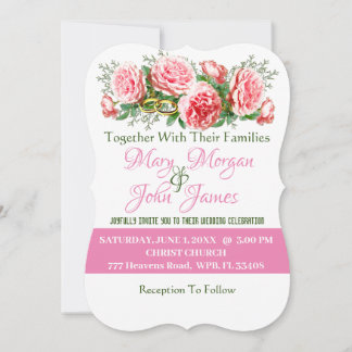 Convites Casamento Rosa Floral Rosa, Branco e Verde