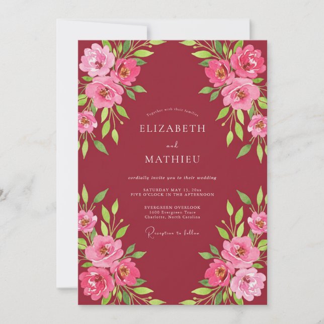 Convites Casamento Rosa Fúcsia Marrom (Frente)