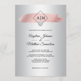 Convites Casamento rosa Gold Foil Silver Marble Monograma
