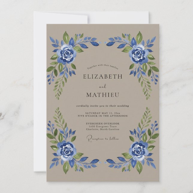 Convites Casamento Rosa Índigo Taupe (Frente)