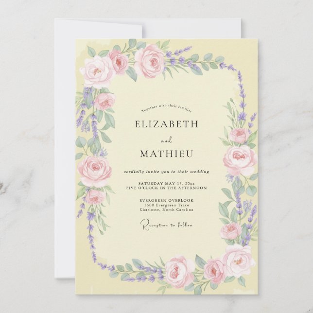 Convites Casamento Rosa Lavanda Manteiga (Frente)