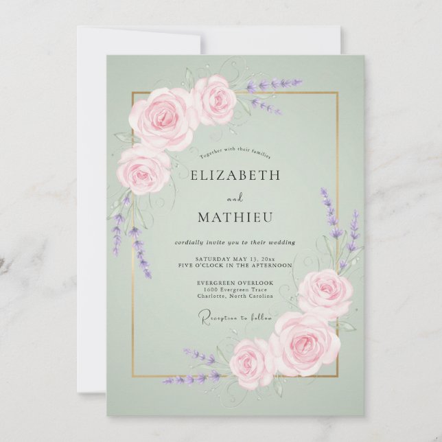 Convites Casamento Rosa Lavanda Menta (Frente)
