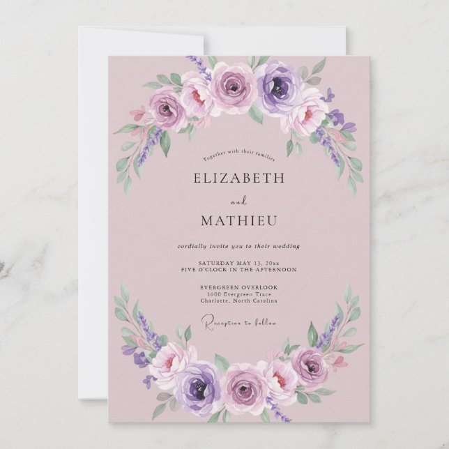 Convites Casamento Rosa Lilás Malva (Frente)
